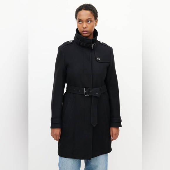 BURBERRY Brit Black Wool and Cashmere Blend Rushworth Belted Coat Size 12 - Picture 5 of 16